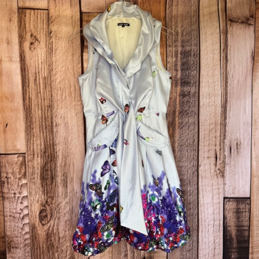 Samuel Dong Dress Bubble Hem Butterfly Floral XS Romantic Whimsical Art to Wear